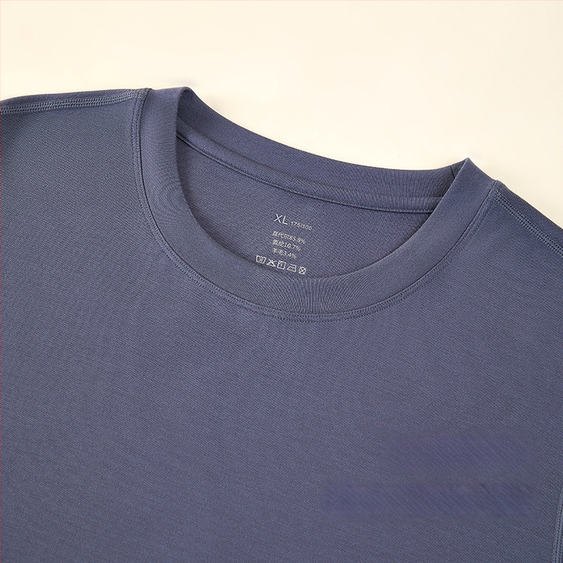 Tricou termic pentru bărbați, amestec lână-modal, subțire, guler rotund, mâneci lungi, 85.9% modal, 181–200 g/m2