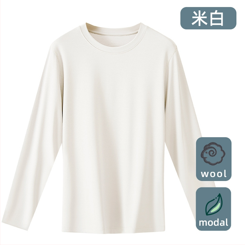 Tricou termic pentru bărbați, amestec lână-modal, subțire, guler rotund, mâneci lungi, 85.9% modal, 181–200 g/m2