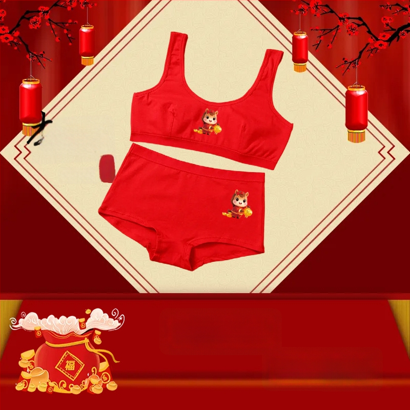 Юношески памучен комплект бельо: потник и прашки, чашка 1/2, тънко формована чашка, фиксирани презрамки, без стоманени пръстени, спортен стил, за възраст 13–18