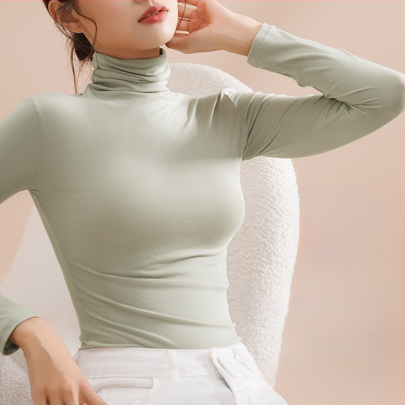 Top damă din modal cu guler înalt, pulover, mâneci lungi, slim fit, 181-200 g/m²