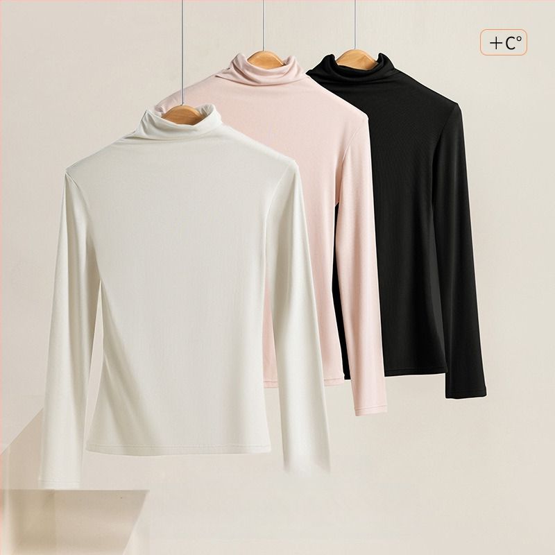 Top damă din modal cu guler înalt, pulover, mâneci lungi, slim fit, 181-200 g/m²