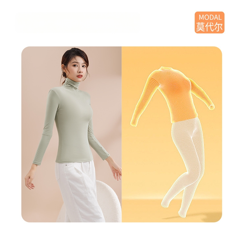 Top damă din modal cu guler înalt, pulover, mâneci lungi, slim fit, 181-200 g/m²