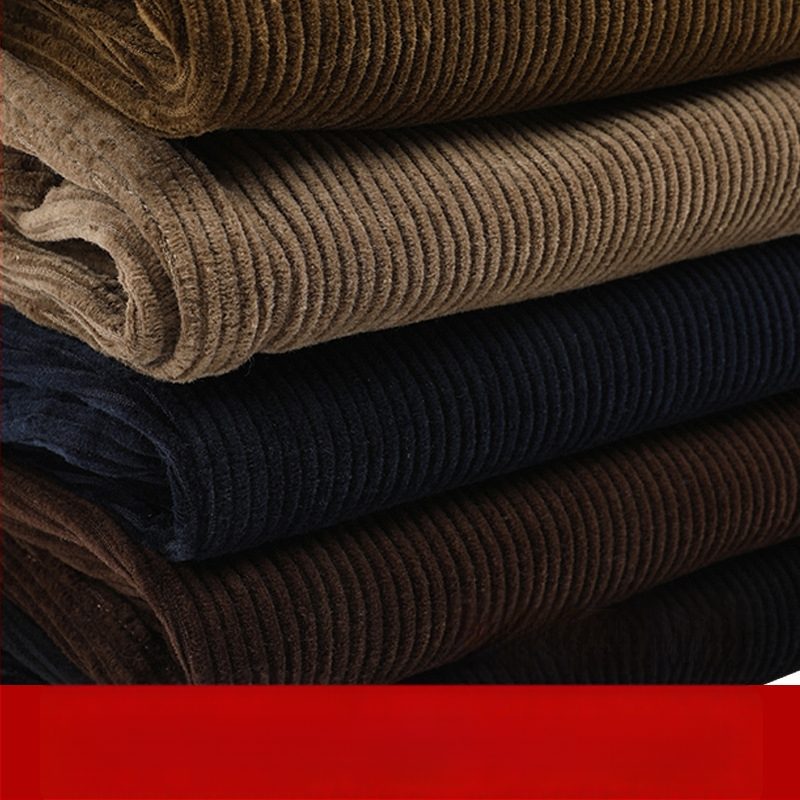 Muške hlače od 100% pamuka – grub korduroj, udoban široka ravna kroja, visoki struk, zimske svakodnevne hlače, prugaste