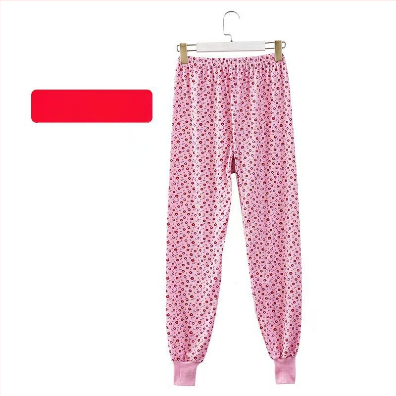 Дамски дълги домашни панталони с флорален принт, ниска талия, памук с полиестрова подплата, cropped дължина, дишащи и умерено топли