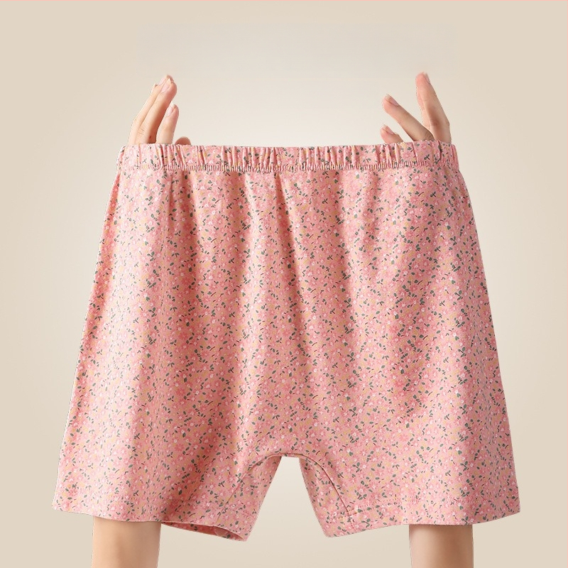 Дамски памучни боксерки с висока талия, свободни, антибактериални, флорални мотиви, плюс размер