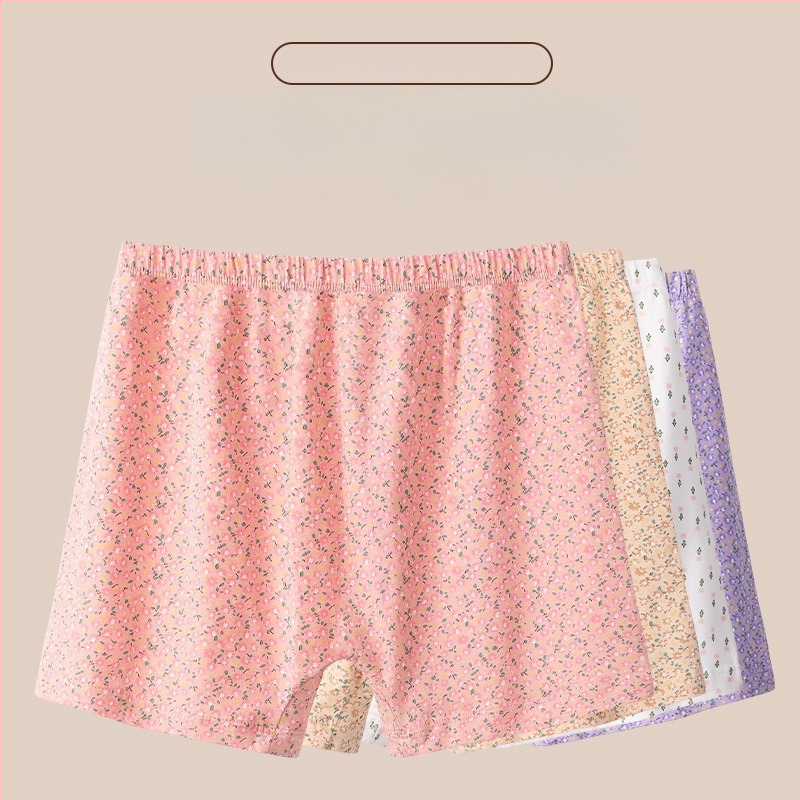 Дамски памучни боксерки с висока талия, свободни, антибактериални, флорални мотиви, плюс размер