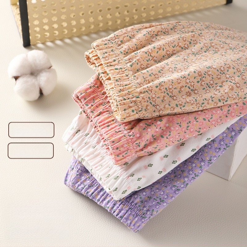 Дамски памучни боксерки с висока талия, свободни, антибактериални, флорални мотиви, плюс размер