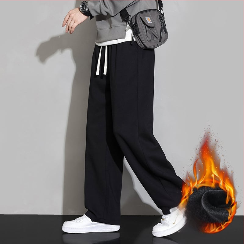 Мъжки спортни панталони, флисово подплатени, прав силует, средна талия, памучна материя, ежедневна употреба