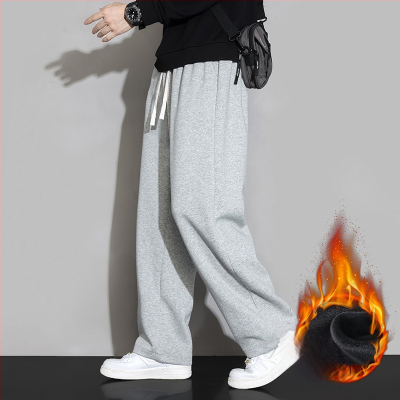 Мъжки спортни панталони, флисово подплатени, прав силует, средна талия, памучна материя, ежедневна употреба