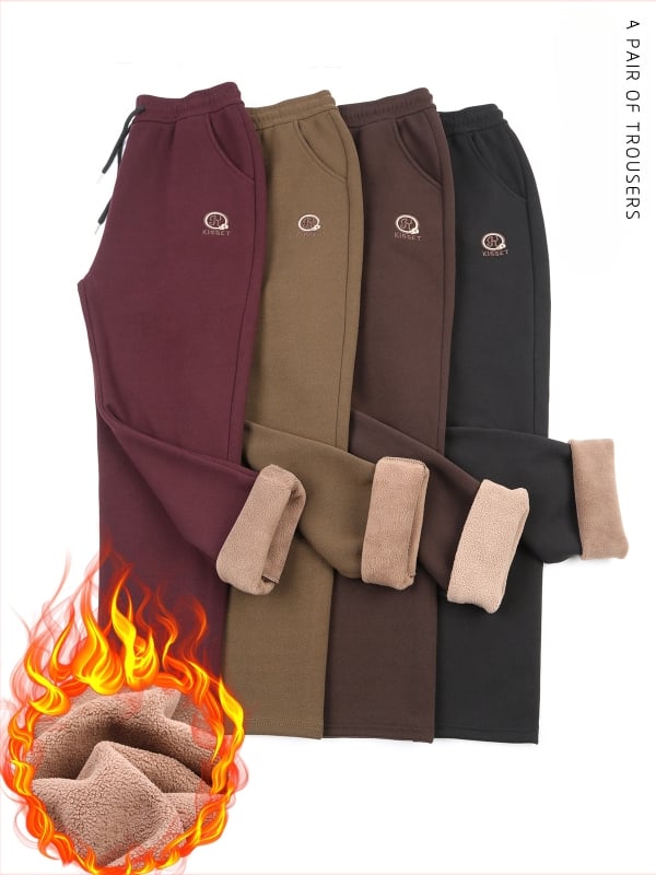 Pantaloni antivânt cu model de pietre, stil de iarnă pentru femei de vârstă mijlocie și în vârstă, croială dreaptă, căptuți cu fleece, microelasticitate