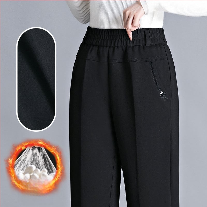 Pantaloni de iarnă pentru femei, talie înaltă, croială dreaptă, căptuțiți cu fleece, lungi, din viscoză, ușor elastici, fără cute