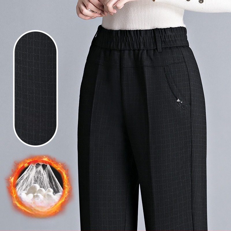 Pantaloni de iarnă pentru femei, talie înaltă, croială dreaptă, căptuțiți cu fleece, lungi, din viscoză, ușor elastici, fără cute