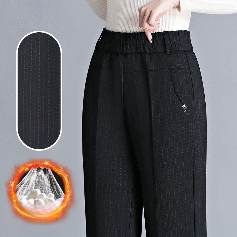 Pantaloni de iarnă pentru femei, talie înaltă, croială dreaptă, căptuțiți cu fleece, lungi, din viscoză, ușor elastici, fără cute