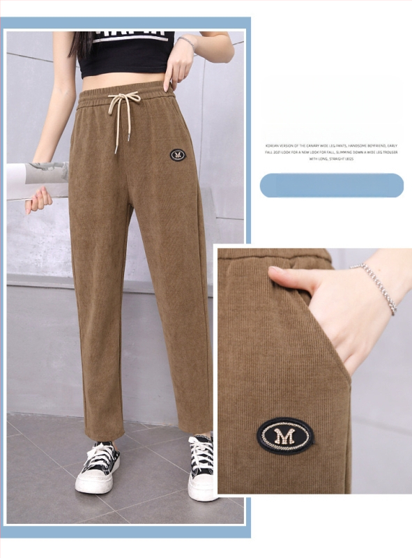 Pantaloni trening kapok velur, croială dreaptă, căptușeală fleece, groși pentru iarnă, amestec poliester 80–90%, Iarnă 2024