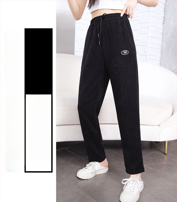 Pantaloni trening kapok velur, croială dreaptă, căptușeală fleece, groși pentru iarnă, amestec poliester 80–90%, Iarnă 2024