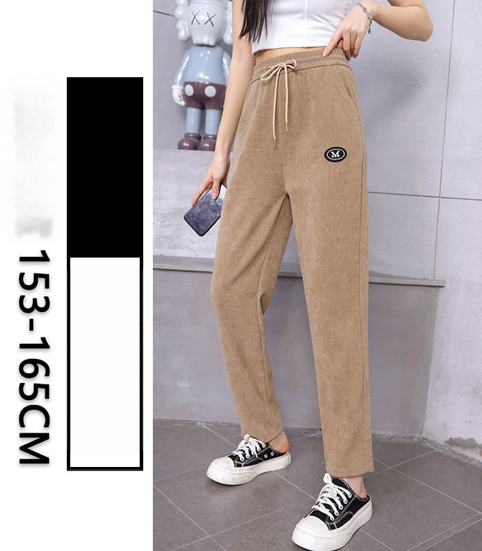 Pantaloni trening kapok velur, croială dreaptă, căptușeală fleece, groși pentru iarnă, amestec poliester 80–90%, Iarnă 2024