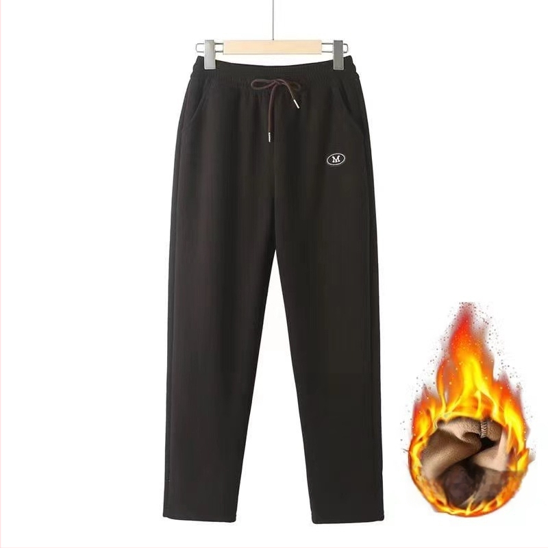 Pantaloni trening kapok velur, croială dreaptă, căptușeală fleece, groși pentru iarnă, amestec poliester 80–90%, Iarnă 2024