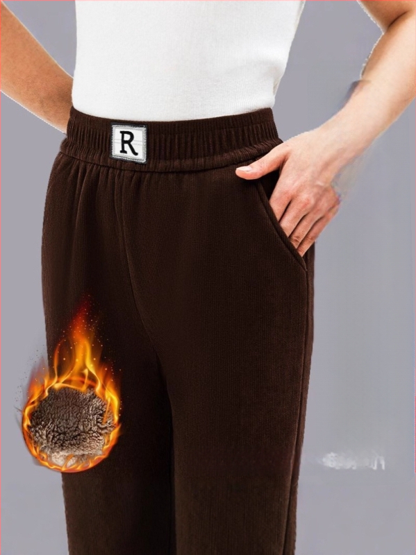 Pantaloni harém din corduroy, largi, groși, iarna 2024, brodate, stil urban