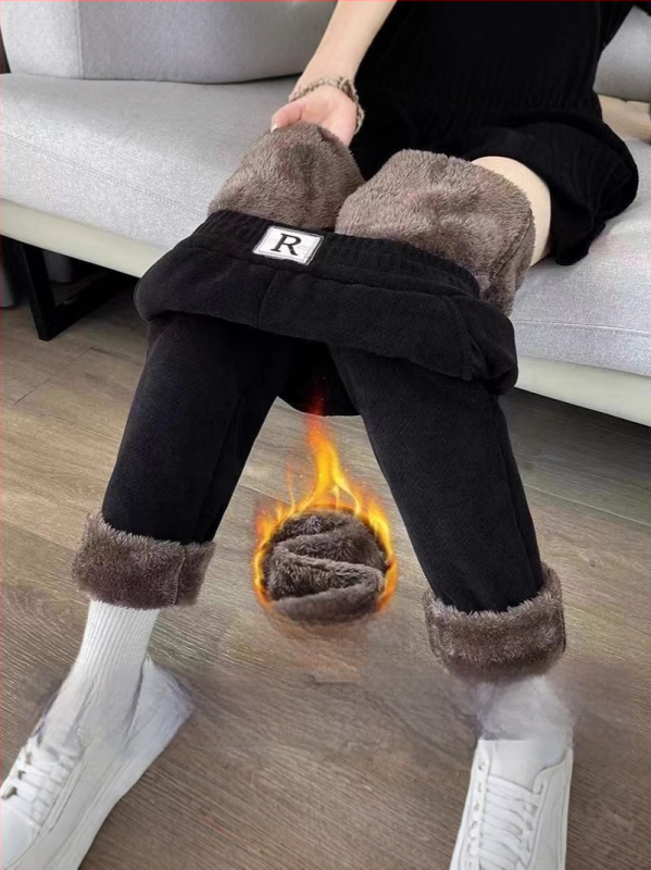 Pantaloni harém din corduroy, largi, groși, iarna 2024, brodate, stil urban