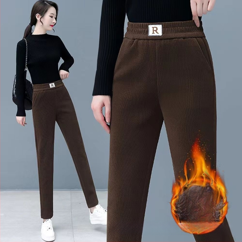Pantaloni harém din corduroy, largi, groși, iarna 2024, brodate, stil urban