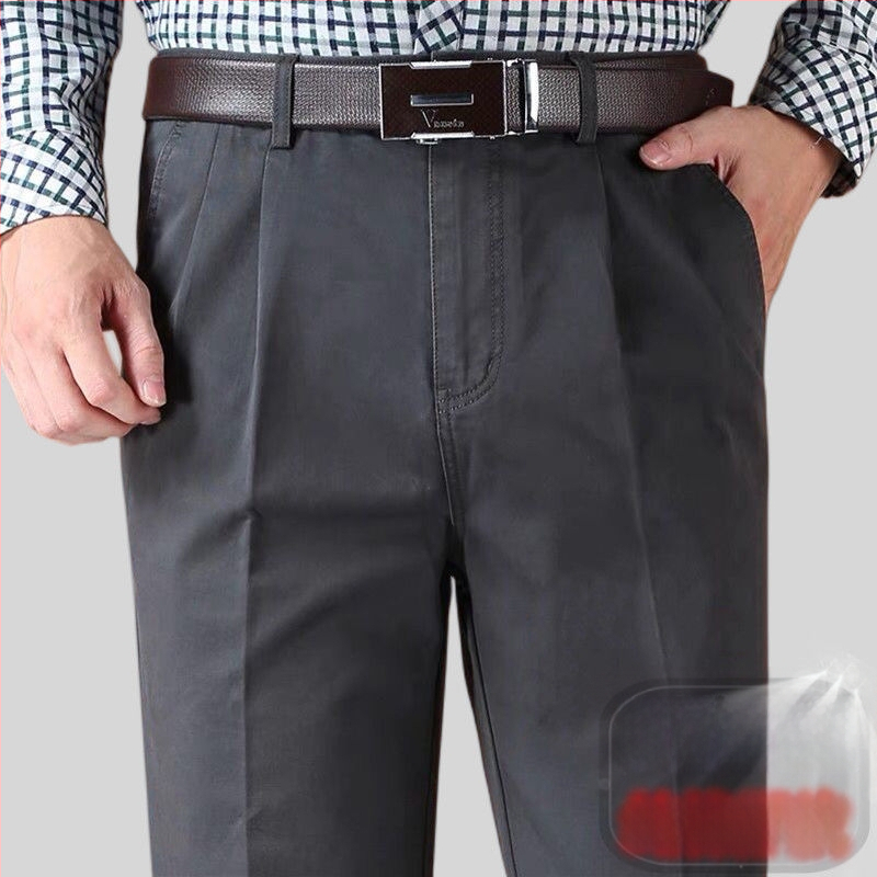 Панталони с прави крачоли от памук-лен смес за зимно бизнес облекло