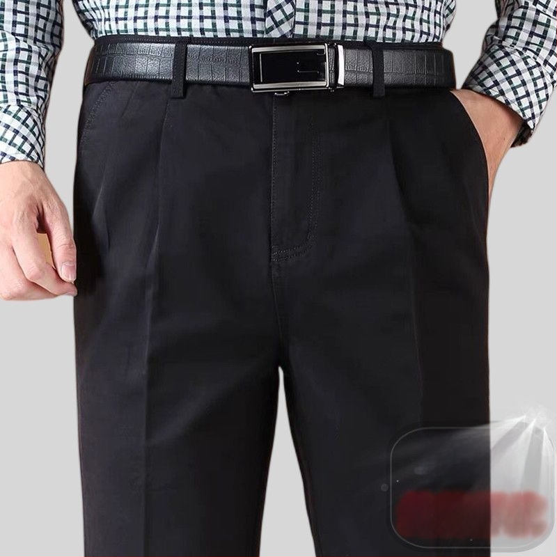 Панталони с прави крачоли от памук-лен смес за зимно бизнес облекло