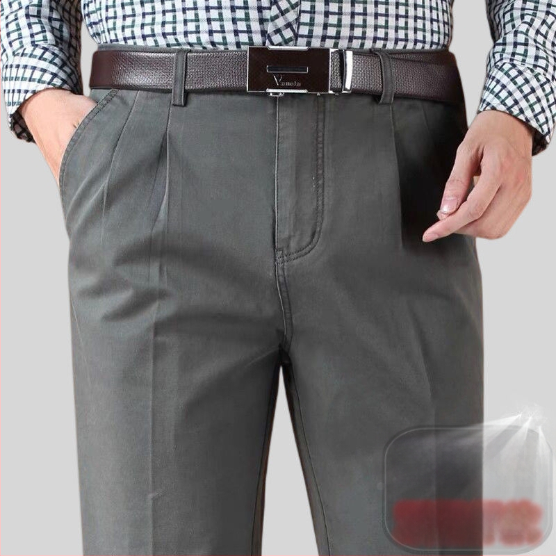 Панталони с прави крачоли от памук-лен смес за зимно бизнес облекло