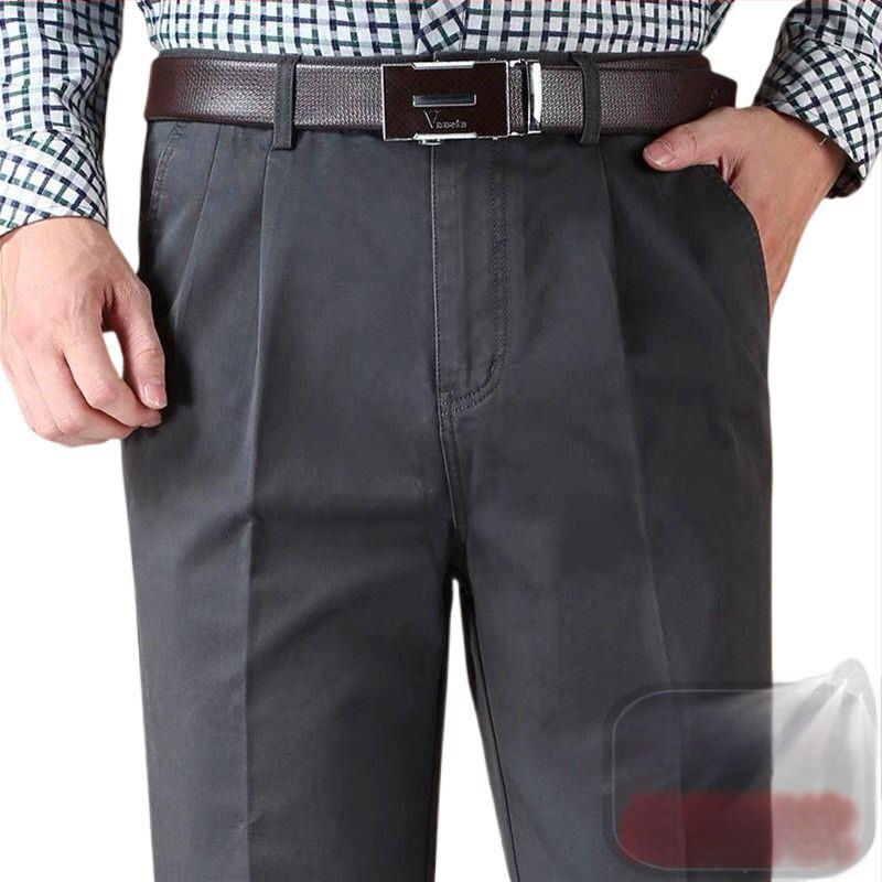 Панталони с прави крачоли от памук-лен смес за зимно бизнес облекло