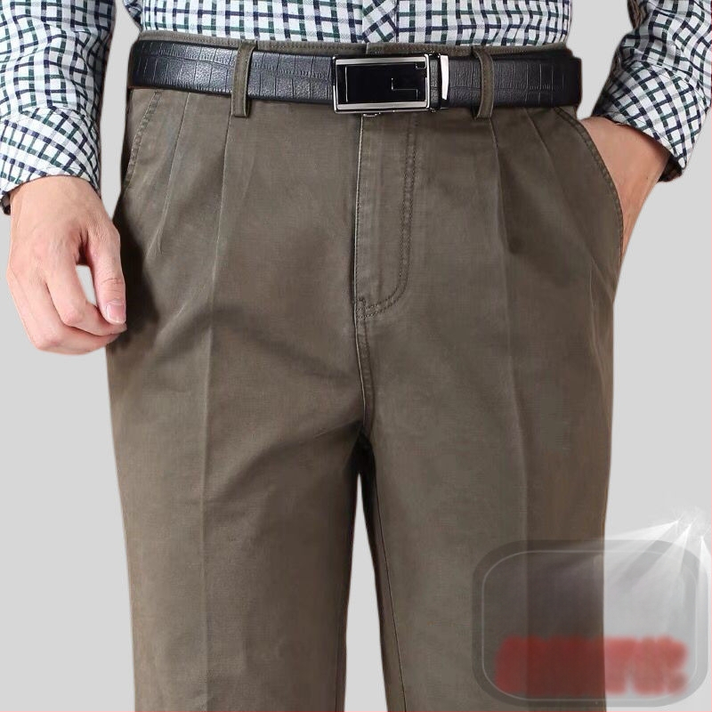 Панталони с прави крачоли от памук-лен смес за зимно бизнес облекло