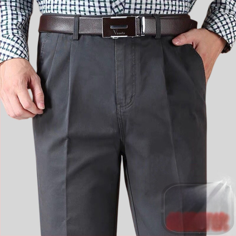 Панталони с прави крачоли от памук-лен смес за зимно бизнес облекло