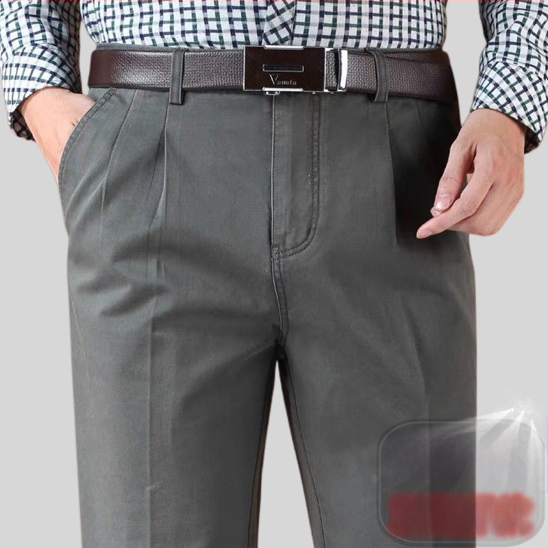 Панталони с прави крачоли от памук-лен смес за зимно бизнес облекло