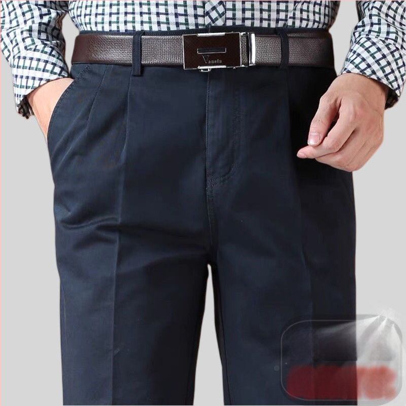 Панталони с прави крачоли от памук-лен смес за зимно бизнес облекло