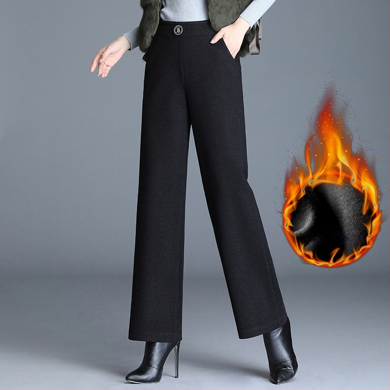 Pantaloni evazați pentru femei cu căptușeală fleece, din țesătură țesută, 90–95% poliester, micro-elastic, groși