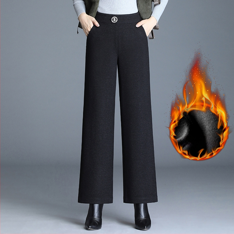 Pantaloni evazați pentru femei cu căptușeală fleece, din țesătură țesută, 90–95% poliester, micro-elastic, groși