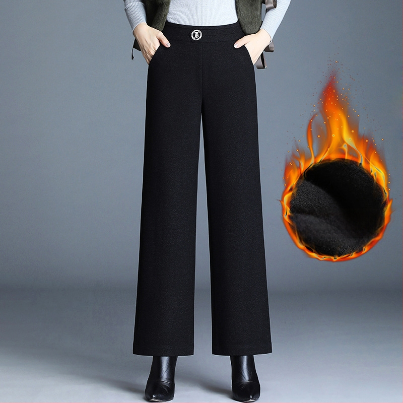 Pantaloni evazați pentru femei cu căptușeală fleece, din țesătură țesută, 90–95% poliester, micro-elastic, groși