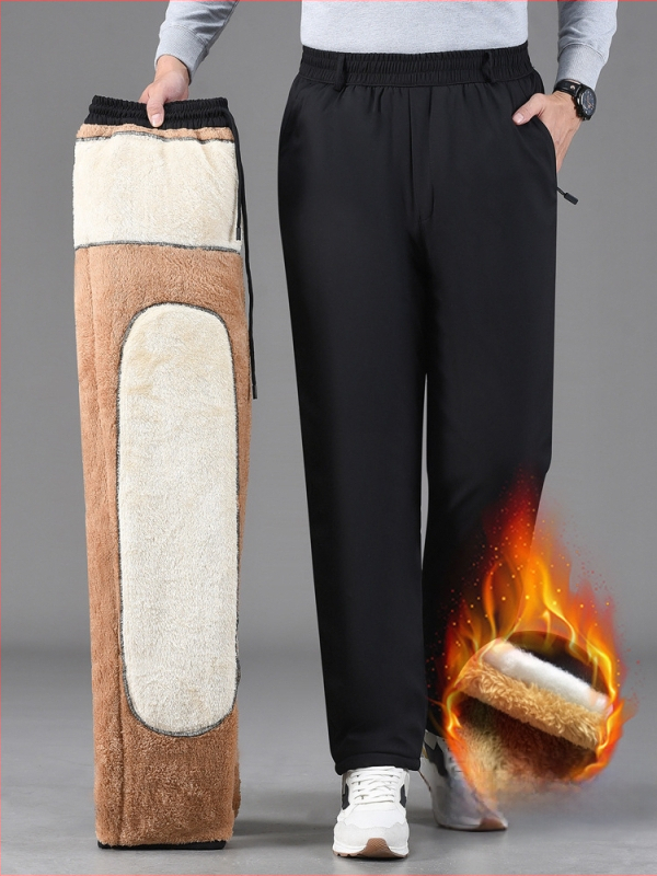 Зимни мъжки панталони с права кройка, висока талия, полиестер, за мъже средна възраст