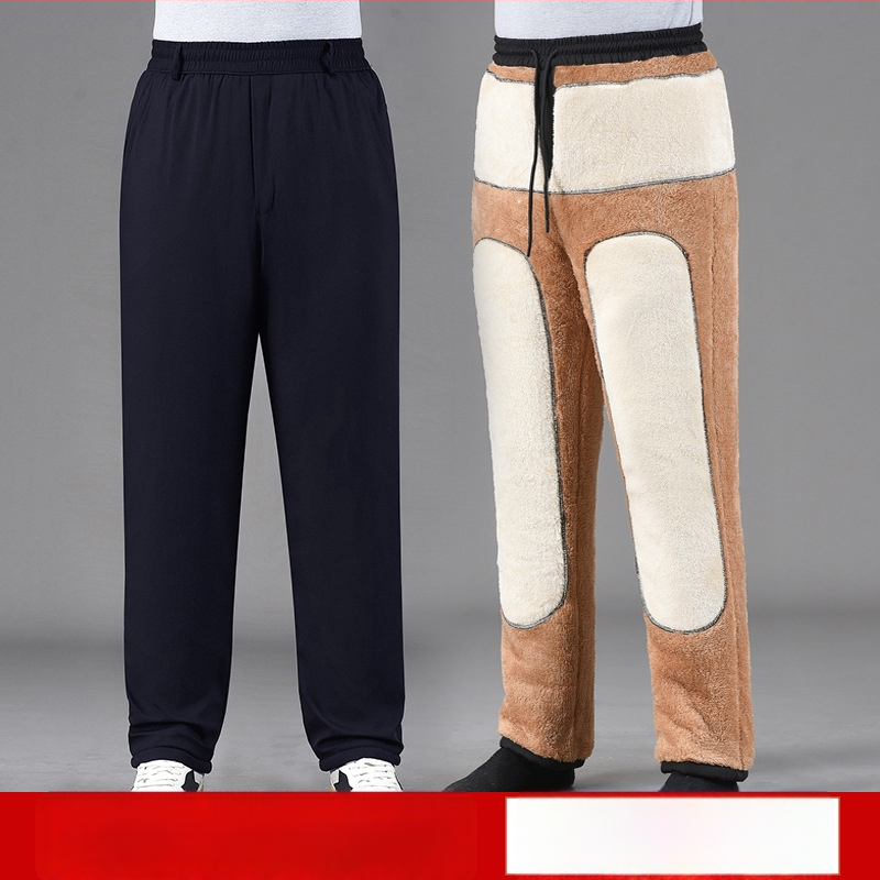 Зимни мъжки панталони с права кройка, висока талия, полиестер, за мъже средна възраст