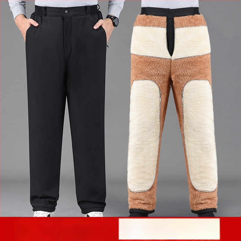 Зимни мъжки панталони с права кройка, висока талия, полиестер, за мъже средна възраст