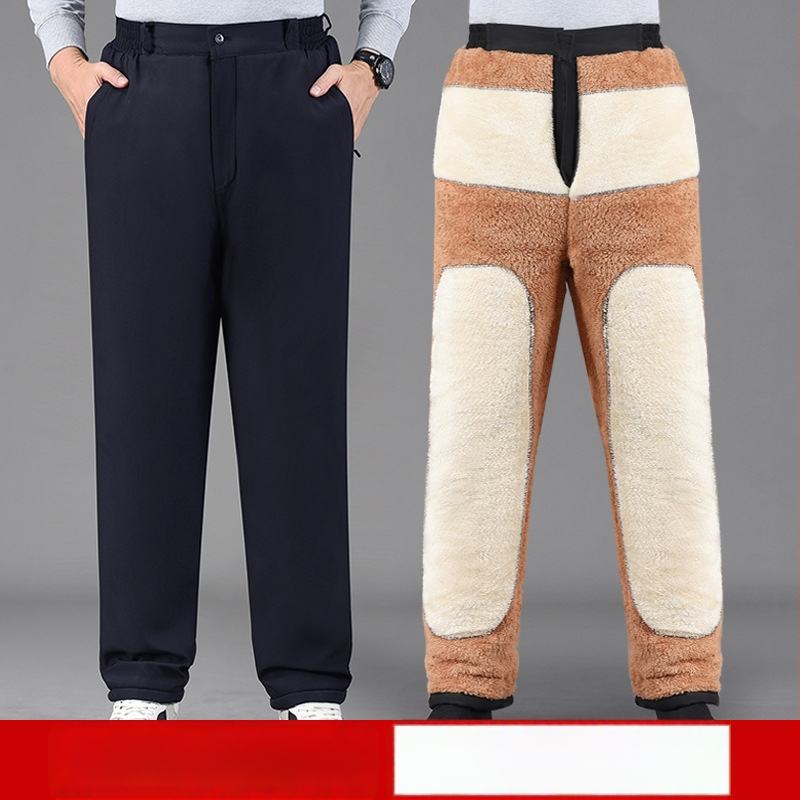 Зимни мъжки панталони с права кройка, висока талия, полиестер, за мъже средна възраст