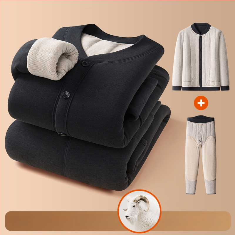 Téli kardigán-stílusú pizsamakészlet poliészterből, extrán vastag, álló gallérral, hosszú ujjú felsővel és nadrággal, antibakteriális, kényelmes otthoni viselet