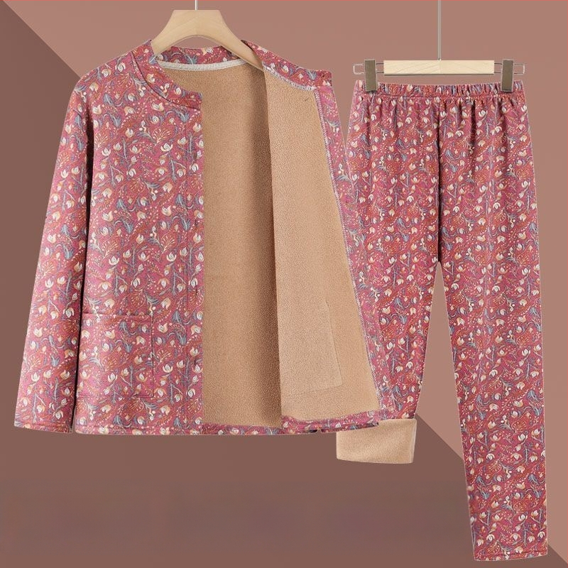 Комплект кардиган и свободни панталони с висока талия – Derong полиестер с флисово подплата; екстра дебела тъкан 351–400 g/m²; подплата 91–95%; есенно-зимно.