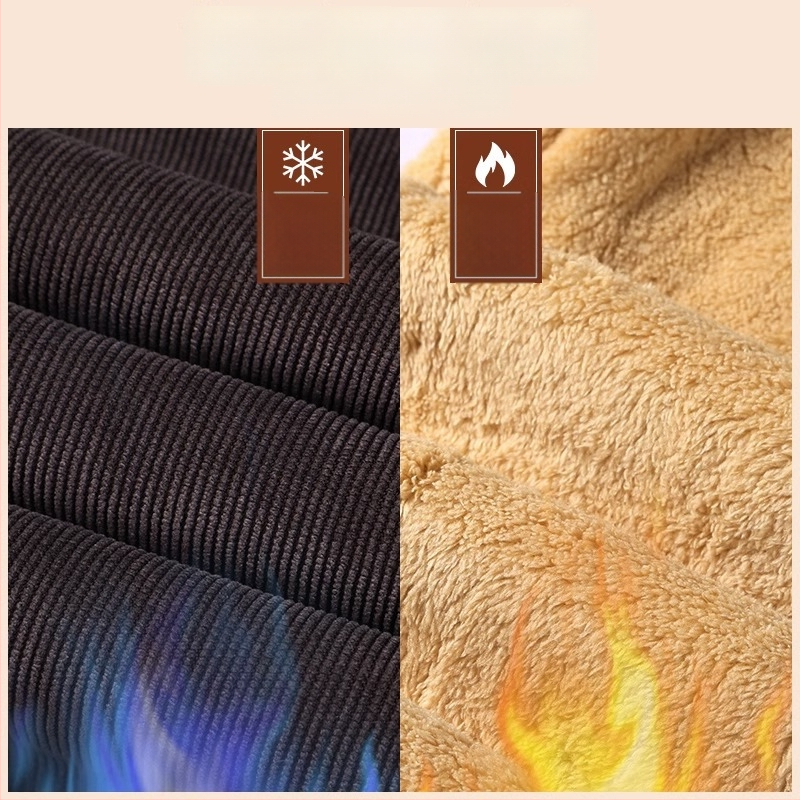 Мъжки зимни панталони от кадифен плат с подплата от флийс, прав крак, висока талия, с колан