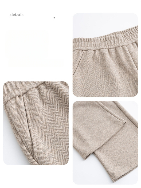 Pantaloni elastici talie înaltă drepti, căptuți cu fleece, pentru toamnă-iarnă 2025, țesătură TR PVC ≤30%, model solid