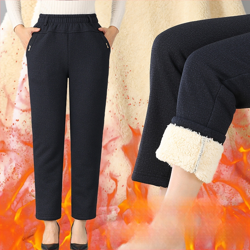 Pantaloni de iarnă pentru femei din poliester (>95%), croi lejer, groși, cu microelasticitate, spandex <30% (Iarna 2023, material: poliester >95%, spandex <30%, grosime: groasă, elasticitate: micro-elastic)