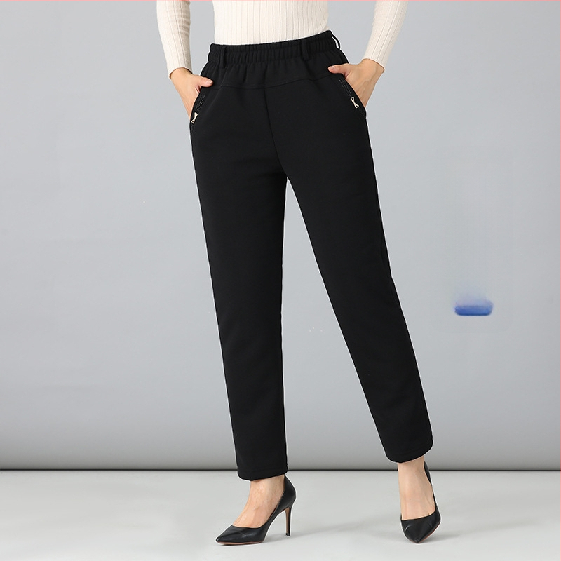 Pantaloni de iarnă pentru femei din poliester (>95%), croi lejer, groși, cu microelasticitate, spandex <30% (Iarna 2023, material: poliester >95%, spandex <30%, grosime: groasă, elasticitate: micro-elastic)