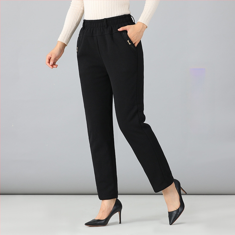 Pantaloni de iarnă pentru femei din poliester (>95%), croi lejer, groși, cu microelasticitate, spandex <30% (Iarna 2023, material: poliester >95%, spandex <30%, grosime: groasă, elasticitate: micro-elastic)