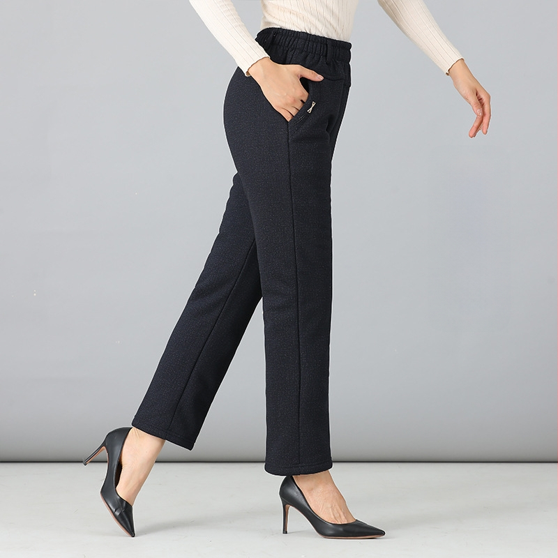 Pantaloni de iarnă pentru femei din poliester (>95%), croi lejer, groși, cu microelasticitate, spandex <30% (Iarna 2023, material: poliester >95%, spandex <30%, grosime: groasă, elasticitate: micro-elastic)