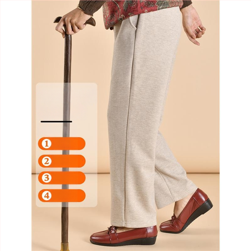 Pantaloni casual pentru femei în vârstă – croială conică, ultra-subțiri, poliester, peste 95% țesătură, stil stradal, fără călcare