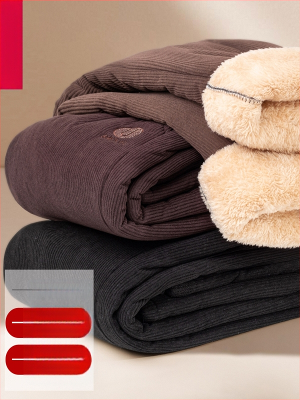 Pantaloni de iarnă pentru femei, croială lejeră din poliester, groși și calzi cu broderie, stil casual/basic, iarnă 2025