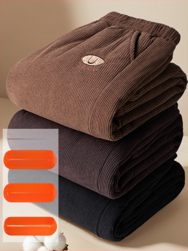 Pantaloni de iarnă pentru femei, croială lejeră din poliester, groși și calzi cu broderie, stil casual/basic, iarnă 2025